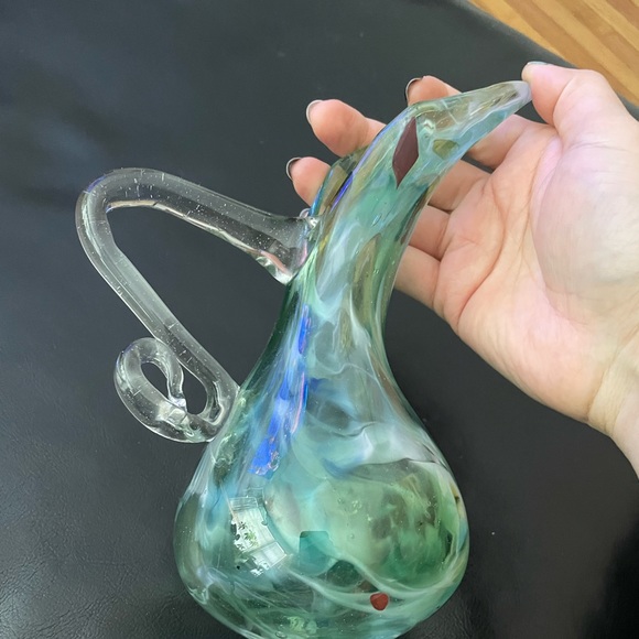 Vintage Murano Blow Art Glass Pitcher oil vase Dressing ware Decor Aqua mint - Picture 10 of 11